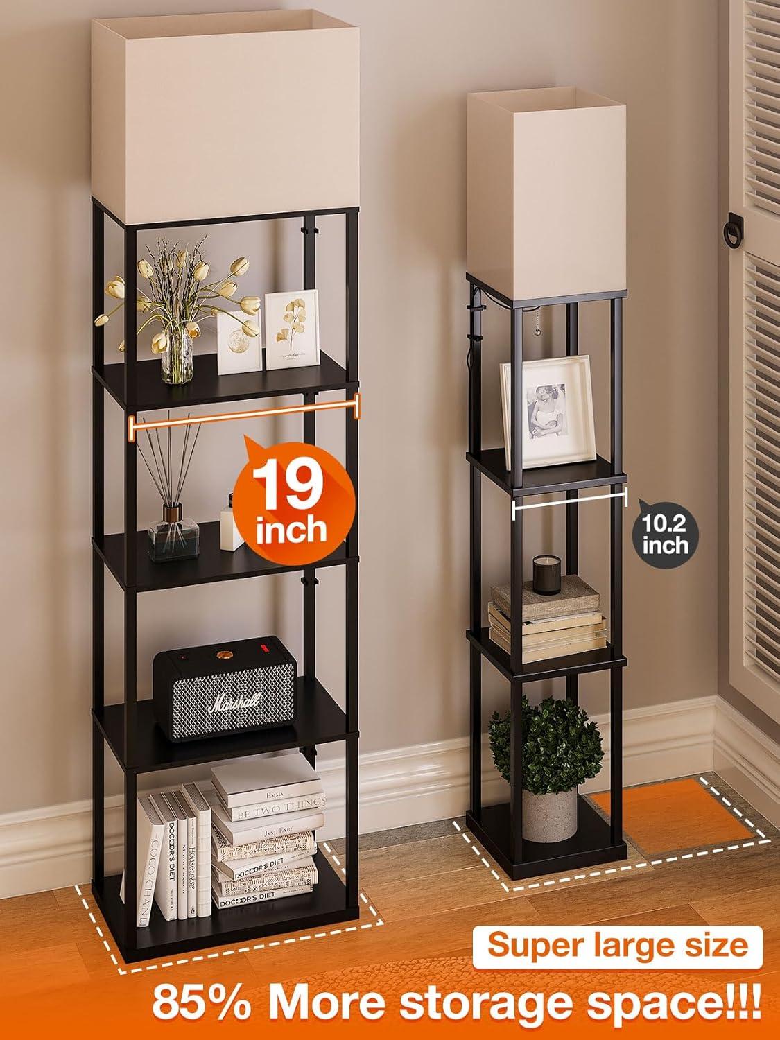 imageaddlon Floor lamp with Shelves Super Large Size 19W 5Tier Modern Floor lamp with 3 Color Temperatures LED Bulb Display Shelf lamp for Living Room Bedroom and Office  Black