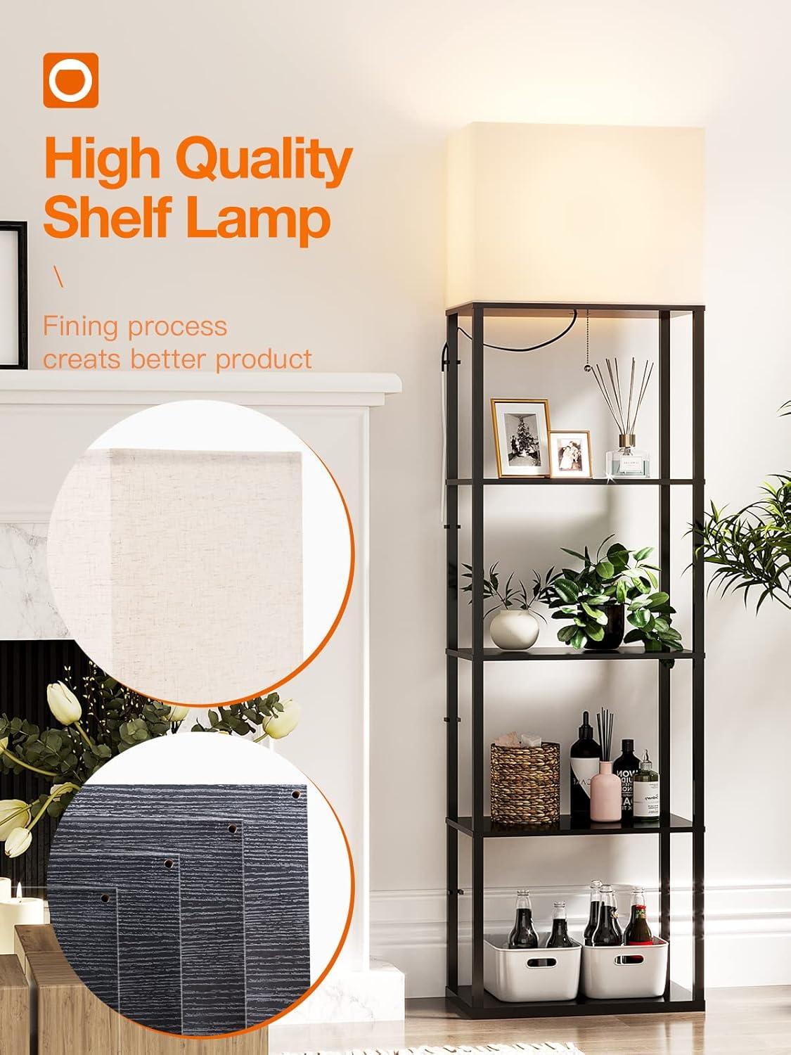 imageaddlon Floor lamp with Shelves Super Large Size 19W 5Tier Modern Floor lamp with 3 Color Temperatures LED Bulb Display Shelf lamp for Living Room Bedroom and Office  Black