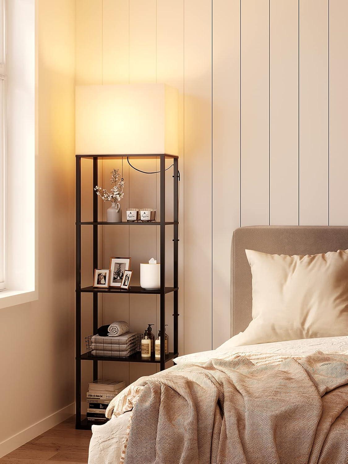 imageaddlon Floor lamp with Shelves Super Large Size 19W 5Tier Modern Floor lamp with 3 Color Temperatures LED Bulb Display Shelf lamp for Living Room Bedroom and Office  Black