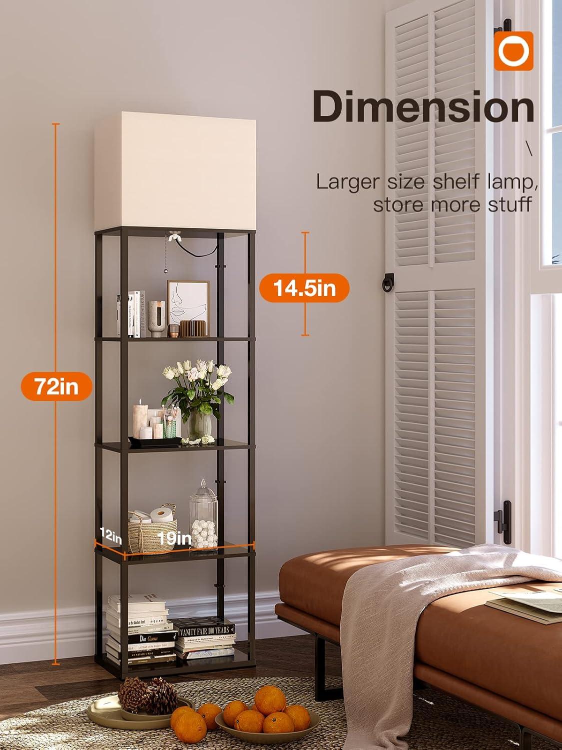 imageaddlon Floor lamp with Shelves Super Large Size 19W 5Tier Modern Floor lamp with 3 Color Temperatures LED Bulb Display Shelf lamp for Living Room Bedroom and Office  Black