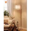 imageaddlon Floor Lamp for Living Room with 3 Color Temperatures Standing lamp with Linen lampshade for Bedroom Office Lamps with 9W LED Bulb Included  Brown with Beige ShadeBrown and Nickel  Beige Shade Remote