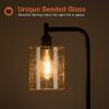 imageaddlon Floor Lamps for Living Room Bright Lighting with Seeded Glass lampshade Modern Bright Floor Lamp with LED Bulbs Industrial Standing lamp for beroom Tall Pole Lamps Office  BlackBlack Seeded Glass Shade