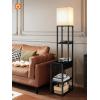 imageaddlon Floor lamp with 2 USB 1 Outlet and Drawer 3 Color Temperatures LED Bulb 9W Sofa lamp with White lampshade Display Floor lamp with Shelves for Living Room Bedroom and Office  BrownBlack