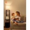 imageaddlon Floor lamp with 2 USB 1 Outlet and Drawer 3 Color Temperatures LED Bulb 9W Sofa lamp with White lampshade Display Floor lamp with Shelves for Living Room Bedroom and Office  BrownBlackNight Light