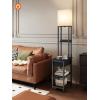 imageaddlon Floor lamp with 2 USB 1 Outlet and Drawer 3 Color Temperatures LED Bulb 9W Sofa lamp with White lampshade Display Floor lamp with Shelves for Living Room Bedroom and Office  BrownClassic Black