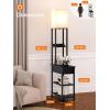 imageaddlon Floor lamp with 2 USB 1 Outlet and Drawer 3 Color Temperatures LED Bulb 9W Sofa lamp with White lampshade Display Floor lamp with Shelves for Living Room Bedroom and Office  BrownClassic Black
