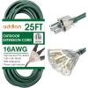 imageaddlon 25FT 163 Lighted Outdoor Extension Cord with 3Plug Outlet Heavy Duty Extension Cord with 3 Prong Grounded Plug for Safety 13AMP Listed ETLGreen