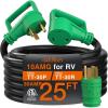 imageaddlon 30 Amp 25 Feet RV Extension Cord with Adapter 50M30F Heavy Duty 103 AWG Gauge STW Cord with Storage Bag and Cord Organizer TT30PR Standard Plug BlackGreen ETL Listed