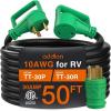imageaddlon 30 Amp 50 Feet RV Extension Cord with Adapter 50M30F Heavy Duty 103 AWG Gauge STW Cord with Storage Bag and Cord Organizer TT30PR Standard Plug BlackGreen ETL Listed