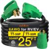 imageaddlon 50 Amp 25 Feet RVEV Extension Cord with Adapter 30M50F Heavy Duty 6381 STW AWG Gauge 4 Prong Power Cord NEMA 1450P to 1450R Tesla Model 3SXYBlackGreen ETL Listed