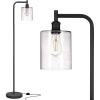 imageaddlon Floor Lamps for Living Room Bright Lighting with Seeded Glass lampshade Modern Bright Floor Lamp with LED Bulbs Industrial Standing lamp for beroom Tall Pole Lamps Office  BlackBlack Seeded Glass Shade