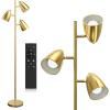 imageaddlon Tree Floor Lamp with 3 Adjustable Rotating Lights and Matching LED Bulbs Standing Tall Pole Lamps for Living Room Bedroom Home Office  Brass GoldGold Remote