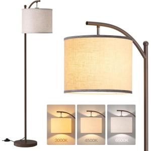 imageaddlon Floor Lamp for Living Room with 3 Color Temperatures Standing lamp with Linen lampshade for Bedroom Office Lamps with 9W LED Bulb Included  Brown with Beige ShadeBrownBeige Shade