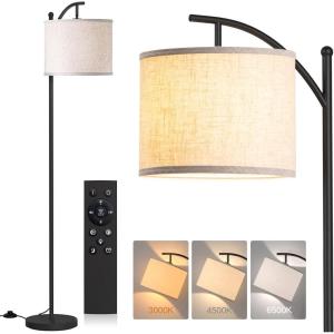 imageaddlon Floor Lamp for Living Room with 3 Color Temperatures Standing lamp with Linen lampshade for Bedroom Office Lamps with 9W LED Bulb Included  Brown with Beige ShadeBlack  Beige Shade Remote