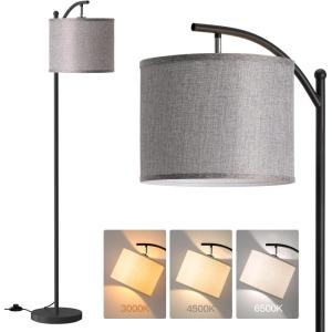 imageaddlon Floor Lamp for Living Room with 3 Color Temperatures Standing lamp with Linen lampshade for Bedroom Office Lamps with 9W LED Bulb Included  Brown with Beige ShadeBlackGray Shade