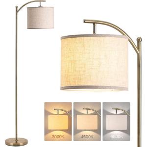 imageaddlon Floor Lamp for Living Room with 3 Color Temperatures Standing lamp with Linen lampshade for Bedroom Office Lamps with 9W LED Bulb Included  Brown with Beige ShadeBrass goldBeige Shade