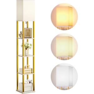imageaddlon Floor Lamp with Shelves 5Tier Modern Shelf Floor Lamp with 3CCT LED Bulb Display Lamp for Living Room Bedroom and Office  Marble Texture ampamp Gold FrameGoldWhite
