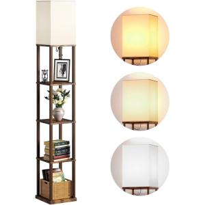 imageaddlon Floor Lamp with Shelves 5Tier Modern Shelf Floor Lamp with 3CCT LED Bulb Display Lamp for Living Room Bedroom and Office  Marble Texture ampamp Gold FrameBrown