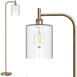 imageaddlon Floor Lamps for Living Room Bright Lighting with Seeded Glass lampshade Modern Bright Floor Lamp with LED Bulbs Industrial Standing lamp for beroom Tall Pole Lamps Office  BlackBrass GoldSeeded Glass Shade