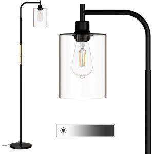 imageaddlon Floor Lamps for Living Room Bright Lighting with Seeded Glass lampshade Modern Bright Floor Lamp with LED Bulbs Industrial Standing lamp for beroom Tall Pole Lamps Office  BlackBlack Dimmable