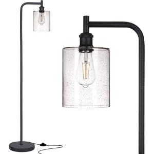 imageaddlon Floor Lamps for Living Room Bright Lighting with Seeded Glass lampshade Modern Bright Floor Lamp with LED Bulbs Industrial Standing lamp for beroom Tall Pole Lamps Office  BlackBlack Seeded Glass Shade