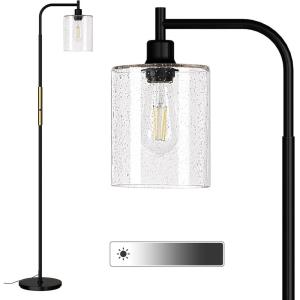 imageaddlon Floor Lamps for Living Room Bright Lighting with Seeded Glass lampshade Modern Bright Floor Lamp with LED Bulbs Industrial Standing lamp for beroom Tall Pole Lamps Office  BlackBlack with seeded shade Dimmable