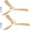 imageaddlon 2 Pack 52 inch Ceiling Fans with Lights White Ceiling Fan with Light and Remote Control Reversible 3 Wood Blades 6 Speeds 5CCT Dimmable Noiseless Wood Ceiling Fan for IndoorOutdoor UseWhite