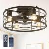 imageaddlon 20quot Black Caged Ceiling Fan with Lights Fandelier Fan with Remote 6 Speeds ampamp Timer Farmhouse Flush Mount Bladeless Ceiling Fan for Bedroom Kitchen Outdoor Low Profile DesignBlack