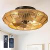 imageaddlon 20quot Boho Ceiling Fan with Light and Remote Woven Caged Low Profile Bladeless Ceiling Fans Flush Mount Bohemian Fandelier Ceiling Fan 6 Speed Reversible for Bedroom Living Room KitchenBrown