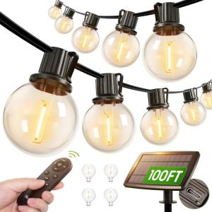 imageaddlon 100FT Solar String Lights Outdoor with Remote 54 LED Shatterproof Bulbs Dimmable ampamp Timable 3 Light Modes G40 Waterproof Solar String Lights for Outside Backyard Party Decor100FT