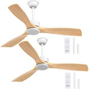 imageaddlon 2 Pack 52 inch Ceiling Fans with Lights White Ceiling Fan with Light and Remote Control Reversible 3 Wood Blades 6 Speeds 5CCT Dimmable Noiseless Wood Ceiling Fan for IndoorOutdoor UseWhite