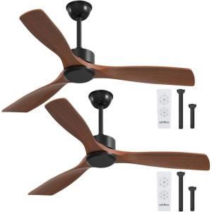 imageaddlon 2 Pack 52 inch Ceiling Fans with Lights White Ceiling Fan with Light and Remote Control Reversible 3 Wood Blades 6 Speeds 5CCT Dimmable Noiseless Wood Ceiling Fan for IndoorOutdoor UseBlack