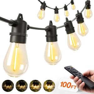 imageaddlon 200FT LED Outdoor String Lights Remote Dimmable Patio Lights with Timer ampamp 3 Lighting Modes 64 Shatterproof Edison Bulbs Waterproof Connectable String Lights for Outside Backyard Porch Party100FT