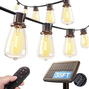 imageaddlon 54FT486 Solar String Lights Outdoor Waterproof with USB Port ampamp Remote Control Dimmable Solar Patio Lights IP65 Solar Powered Edison LED Bulbs for Outside Bistro Camping35FT