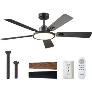imageaddlon Ceiling Fans with Lights 52 inch Black Ceiling fan with Light and Remote Control Reversible 3CCT Dimmable Noiseless Ceiling Fan for Bedroom Farmhouse living room IndoorOutdoor UseBlack