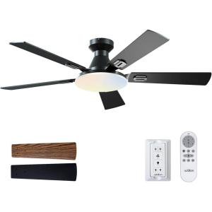imageaddlon Ceiling Fans with Lights 52 inch Flush Mount Ceiling fan with Remote Control Wall Remote Reversible 5CCT Dimmable Noiseless DC Motor White Low Profile Ceiling Fan for Bedroom FarmhouseBlack