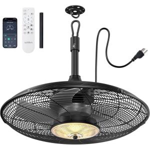 imageaddlon Outdoor Ceiling Fan for Patios 20 inch Black Waterproof Gazebo Fan RemoteampampAPP Control 6 Speeds Noiseless Reversible Plug in Hook Mount Ceiling Fan for Pergola Canopy PorchWith Light