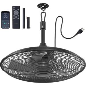imageaddlon Outdoor Ceiling Fan for Patios 20 inch Black Waterproof Gazebo Fan RemoteampampAPP Control 6 Speeds Noiseless Reversible Plug in Hook Mount Ceiling Fan for Pergola Canopy PorchNo Light