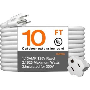 imageaddlon 25 Feet Outdoor Extension Cord Waterproof Deep Black 16 AWG 3 Prong Flexible Long Wires Perfect for Home or Office Use UL ListedWhite