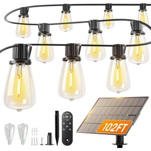 imageaddlon 102FT966 Solar String Lights Outdoor Waterproof  302 LED Shatterproof Bulbs 3 Modes 8H Timeable ampamp Dimmable Patio Solar Powered Hanging Lights with Remote for Garden Backyard Camping966FT
