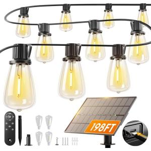 imageaddlon 102FT966 Solar String Lights Outdoor Waterproof  302 LED Shatterproof Bulbs 3 Modes 8H Timeable ampamp Dimmable Patio Solar Powered Hanging Lights with Remote for Garden Backyard Camping1926FT
