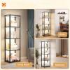 imageaddlon Tall Display Shelf Dimmable LED Lighted Shelves Display Cabinet with Remote Glass Curio Cabinet Bookcase with 3 Color Temperatures Floor Lamp with Shelves for Living Room Decor