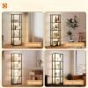 imageaddlon Tall Display Shelf Dimmable LED Lighted Shelves Display Cabinet with Remote Glass Curio Cabinet Bookcase with 3 Color Temperatures Floor Lamp with Shelves for Living Room Decor