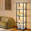 imageaddlon Tall Display Shelf Dimmable LED Lighted Shelves Display Cabinet with Remote Glass Curio Cabinet Bookcase with 3 Color Temperatures Floor Lamp with Shelves for Living Room Decor