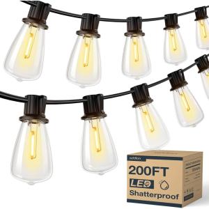 imageaddlon 100FT50FT2 LED Outdoor String Lights Waterproof Patio Lights with Shatterproof ST38 Replaceable Bulbs Dimmable Outside Hanging Light Connectable for Porch Backyard 2200K200FT