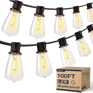 imageaddlon 100FT50FT2 LED Outdoor String Lights Waterproof Patio Lights with Shatterproof ST38 Replaceable Bulbs Dimmable Outside Hanging Light Connectable for Porch Backyard 2200K100FT