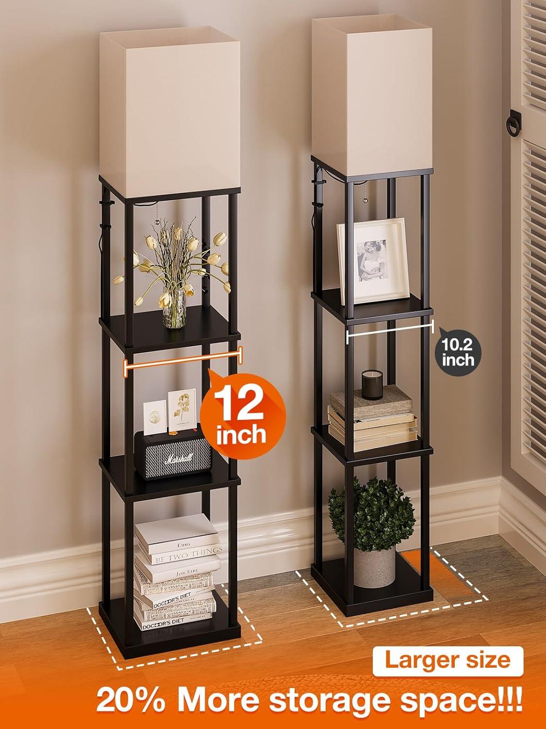 imageaddlon Floor lamp with Shelves Large Size 12W 5Tier Modern Floor lamp with 3 Color Temperatures LED Bulb Display Shelf lamp for Living Room Bedroom and Office  Black