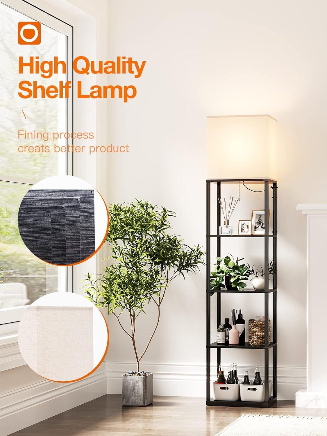 imageaddlon Floor lamp with Shelves Large Size 12W 5Tier Modern Floor lamp with 3 Color Temperatures LED Bulb Display Shelf lamp for Living Room Bedroom and Office  Black