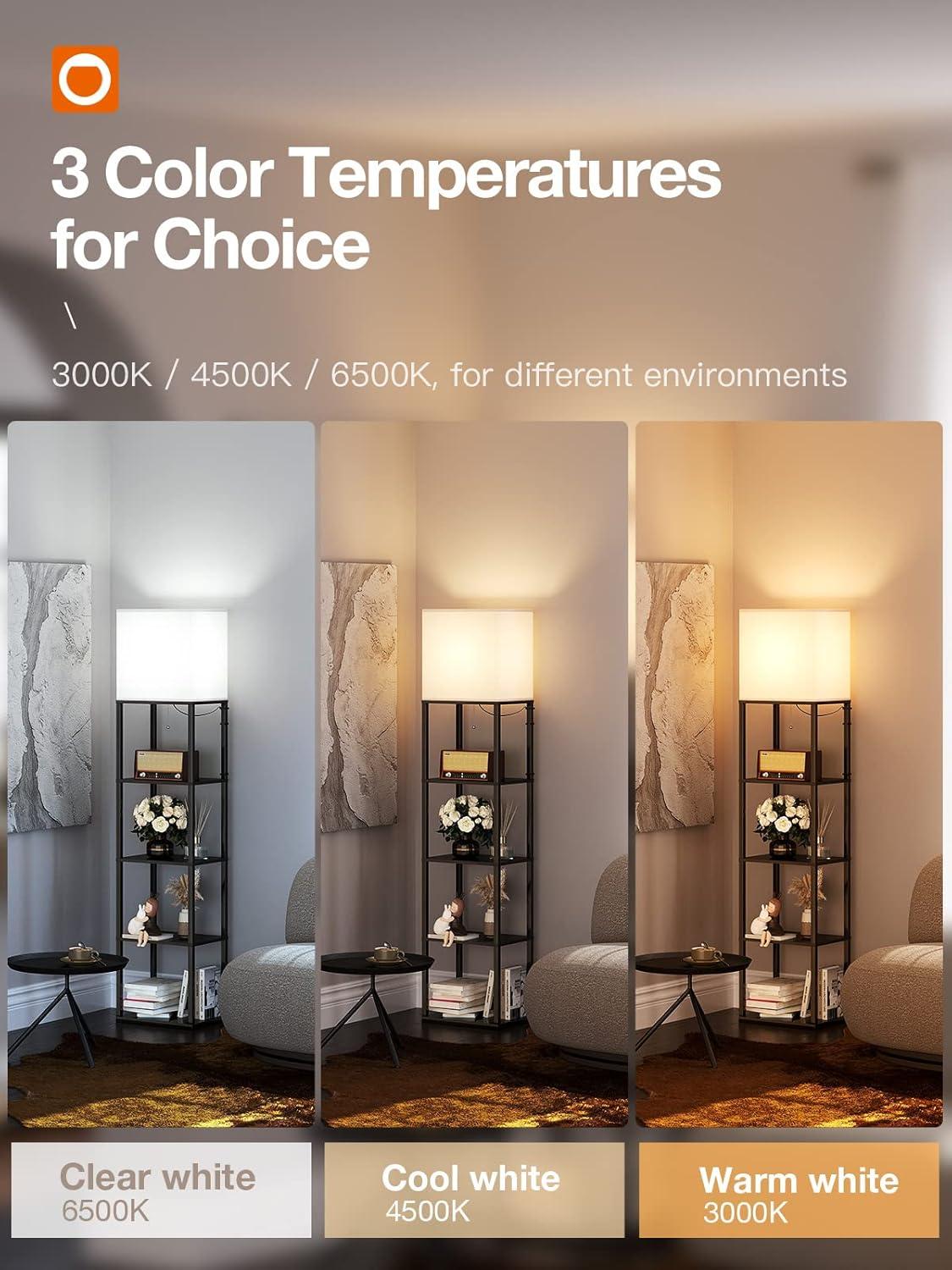 imageaddlon Floor lamp with Shelves Large Size 12W 5Tier Modern Floor lamp with 3 Color Temperatures LED Bulb Display Shelf lamp for Living Room Bedroom and Office  Black