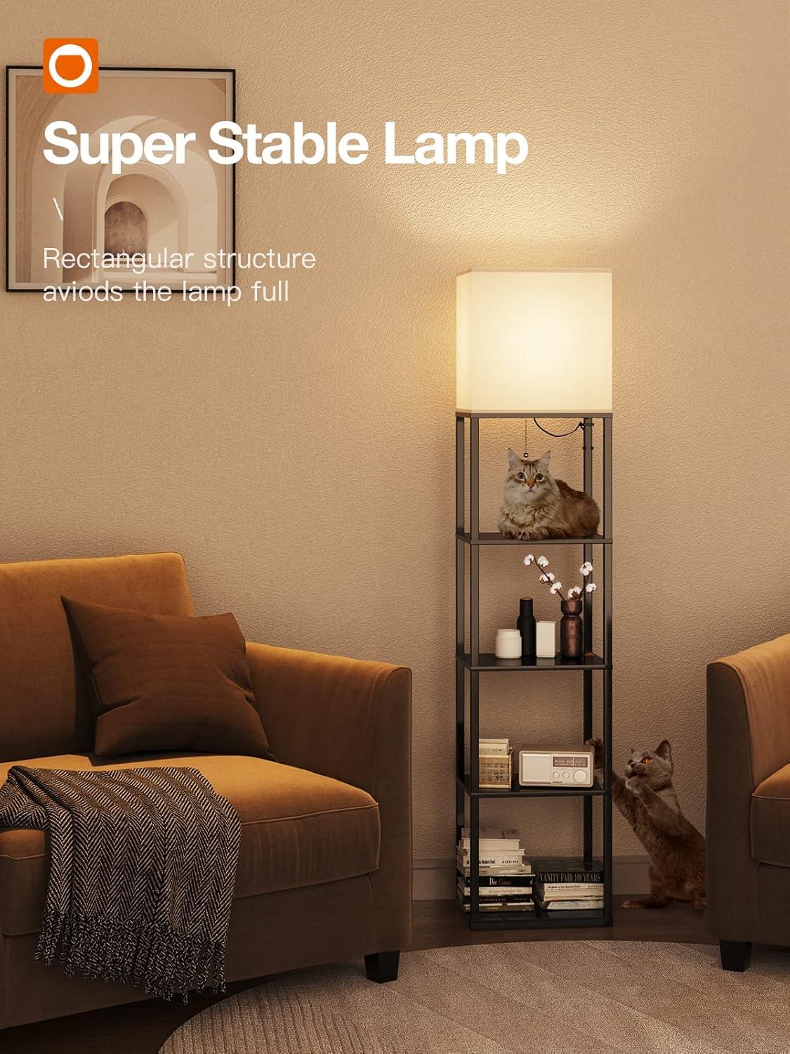 imageaddlon Floor lamp with Shelves Large Size 12W 5Tier Modern Floor lamp with 3 Color Temperatures LED Bulb Display Shelf lamp for Living Room Bedroom and Office  Black
